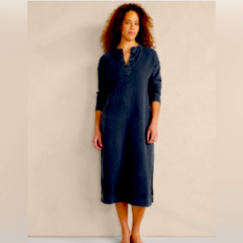 Quiet Luxury Talbots Haven Well Within - WAFFLE GD HENLEY DRESS - Midnight/Navy